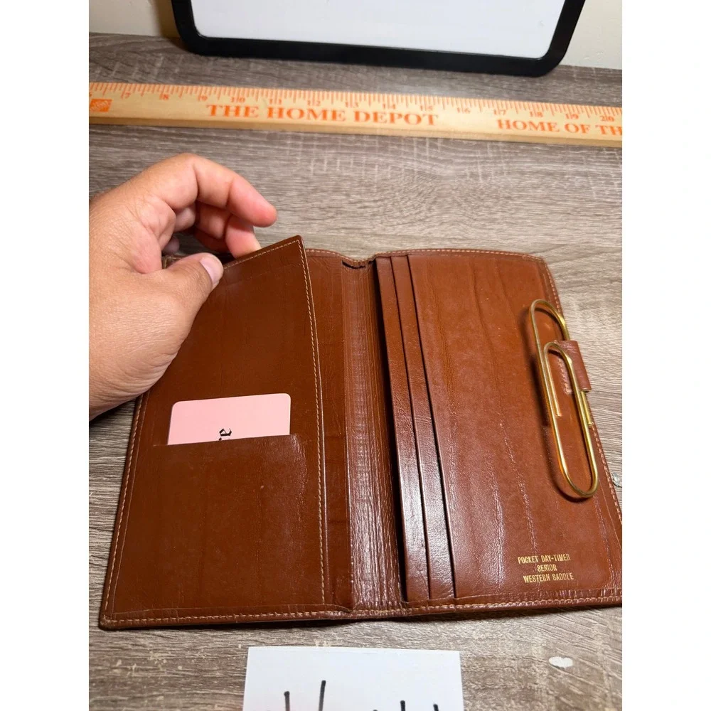 Day-Timer Wallet Organizer Western Saddle Leather Cognac Brown Pocket Senior